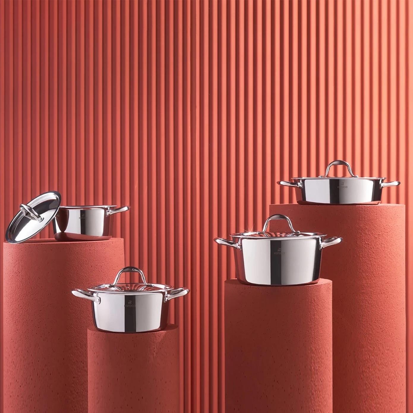 Karaca Powersteel Konik 3Ply 316+ İndüksiyon Tabanlı Petekli 8 Parça Çelik Tencere Seti