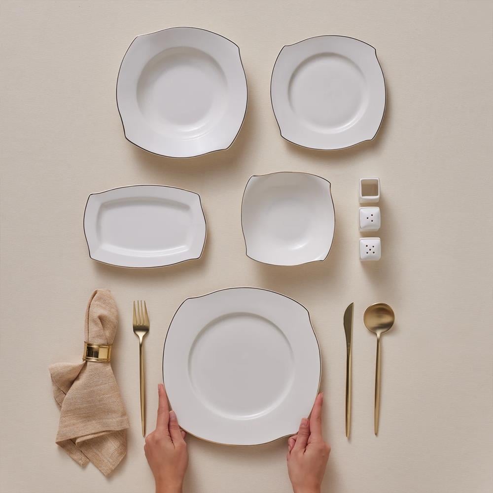 Karaca Square Bone Beyaz Altın 53 Parça 12 Kişilik Yemek Takımı