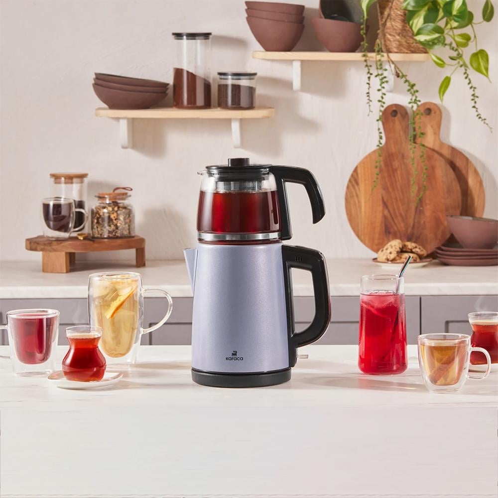 Karaca Tea Glass 2 in 1 Çelik Çay Makinesi ve Kettle Ocean Wave