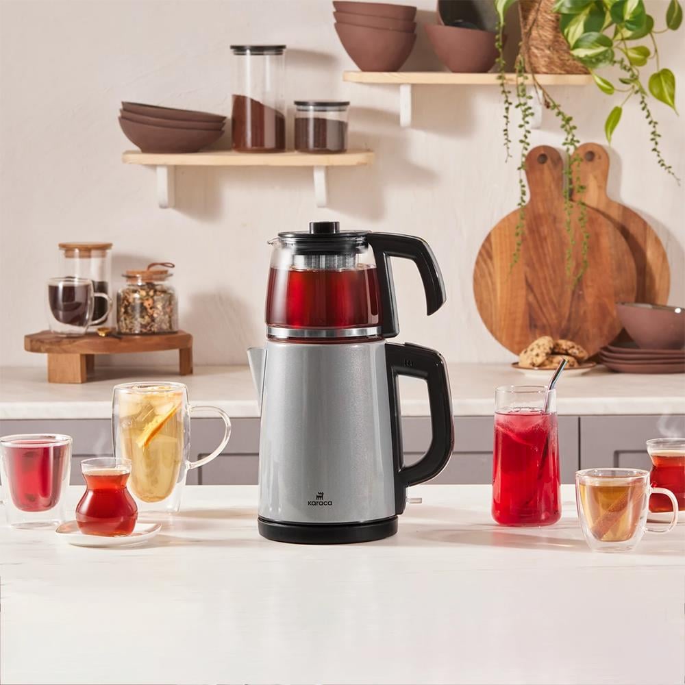 Karaca Tea Glass 2 in 1 Çelik Çay Makinesi ve Kettle Antrasit