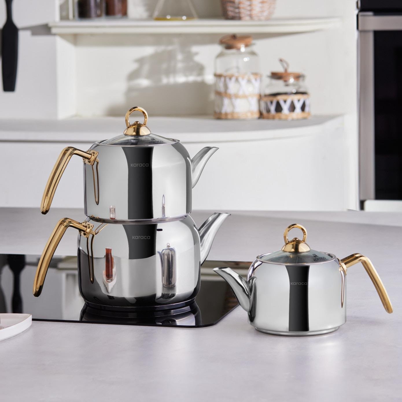 Karaca Tres İndüksiyon Tabanlı 3lü Çaydanlık Takımı Gold