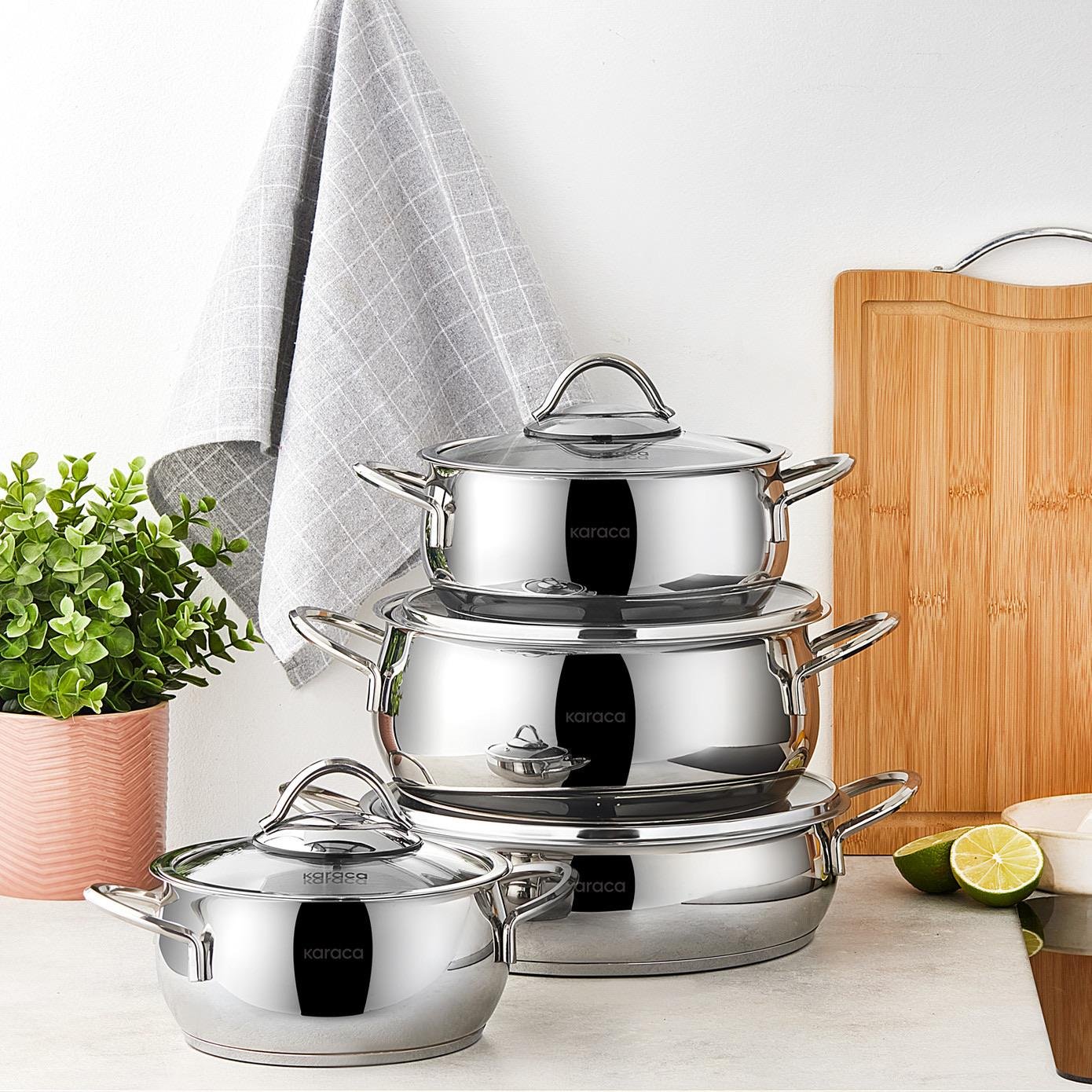 Karaca Urla İndüksiyon Tabanlı 8 Parça Çelik Tencere Seti