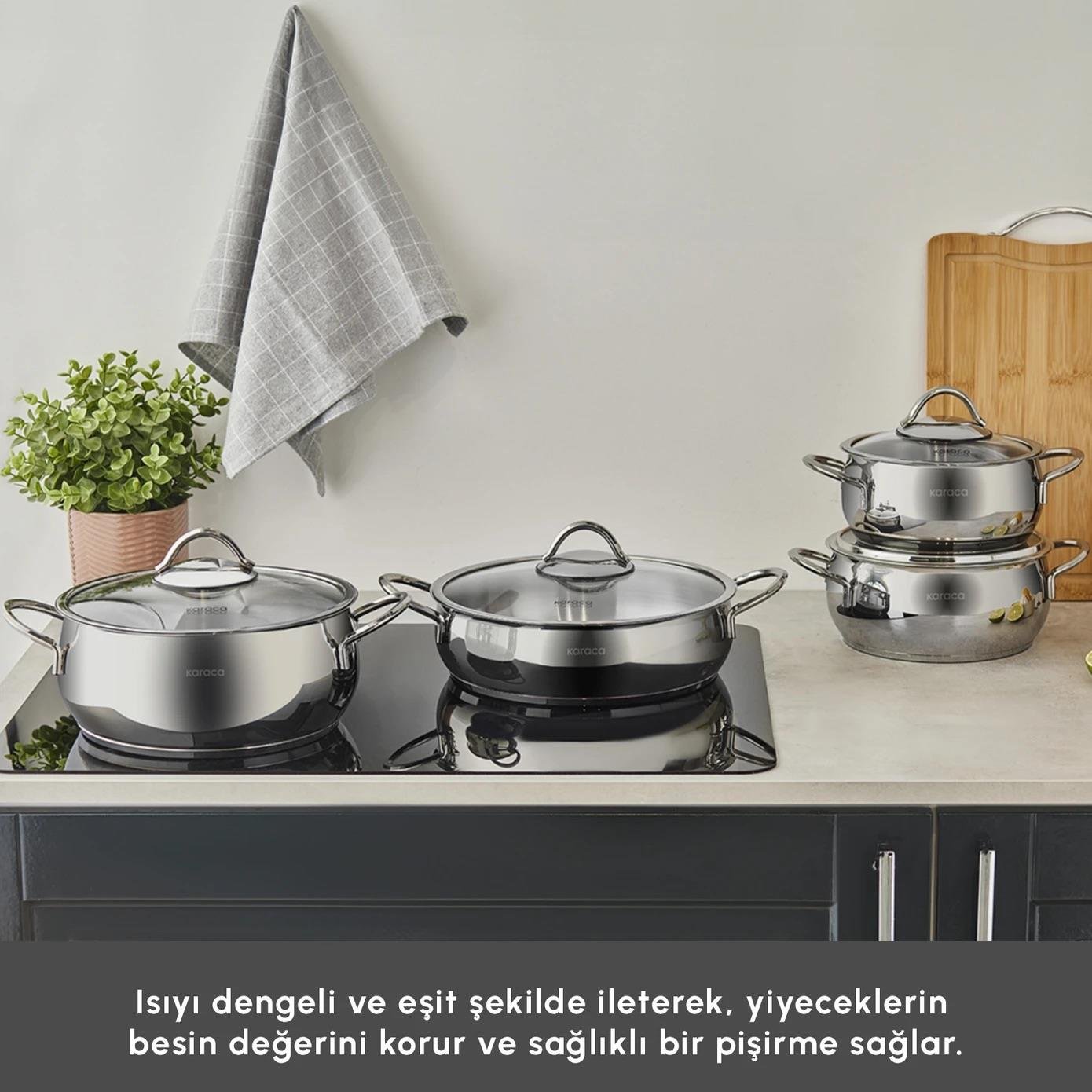 Karaca Urla İndüksiyon Tabanlı 8 Parça Çelik Tencere Seti
