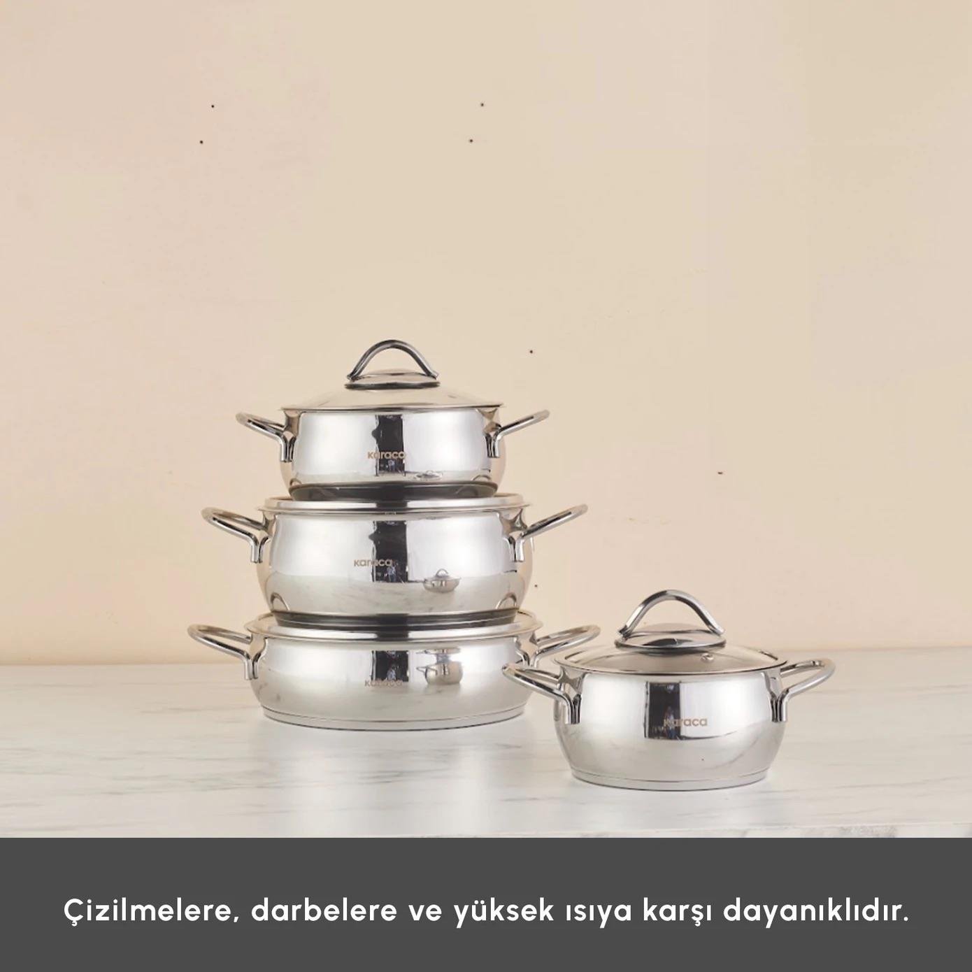 Karaca Urla İndüksiyon Tabanlı 8 Parça Çelik Tencere Seti