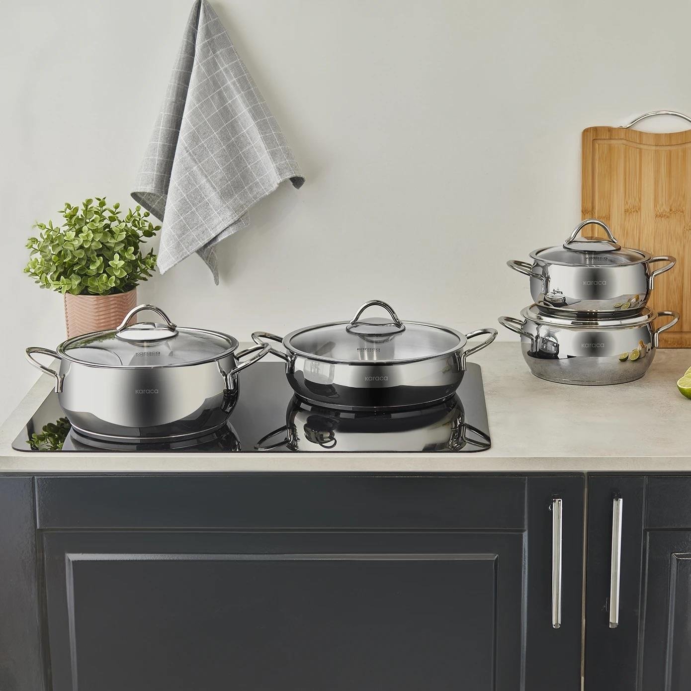 Karaca Urla İndüksiyon Tabanlı 8 Parça Çelik Tencere Seti