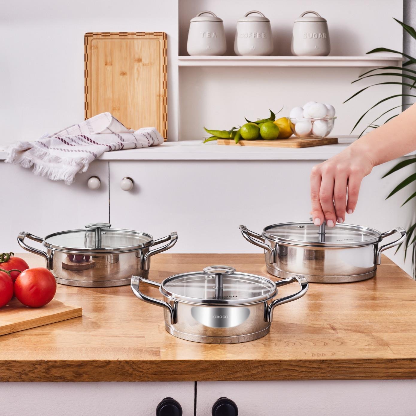 Karaca Vapor New İndüksiyon Tabanlı 6 Parça Çelik Sahan Set