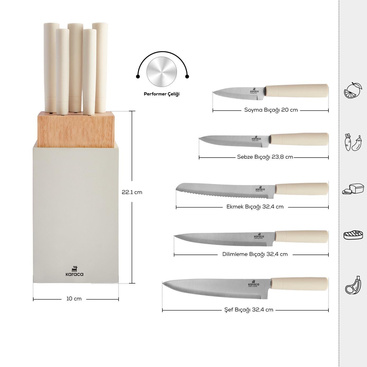 Karaca Viego 6 Parça Bıçak Seti Cream