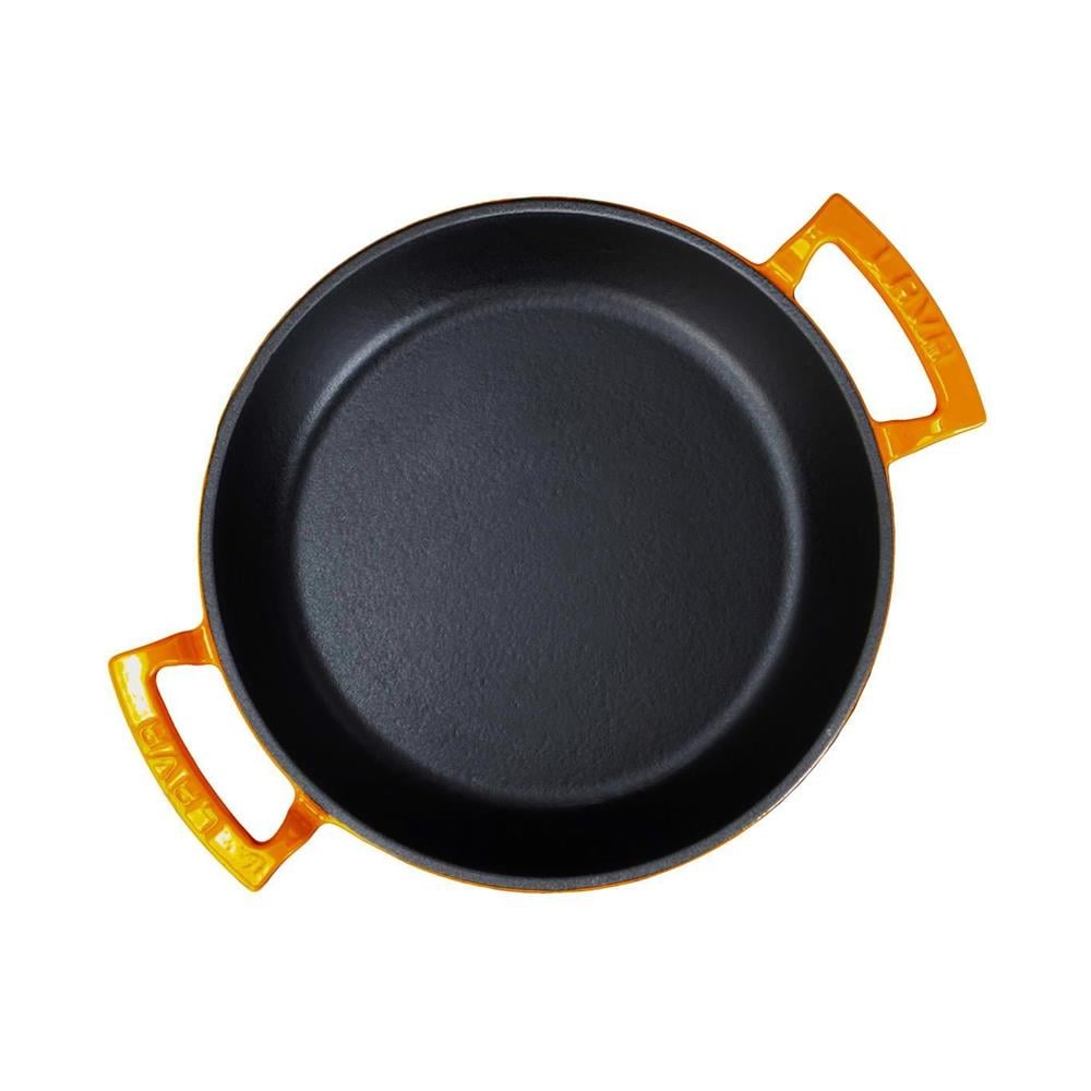 Lava Döküm Yuvarlak Sahan 24cm. Döküm Demir Yekpare Çift Kulplu - Turuncu