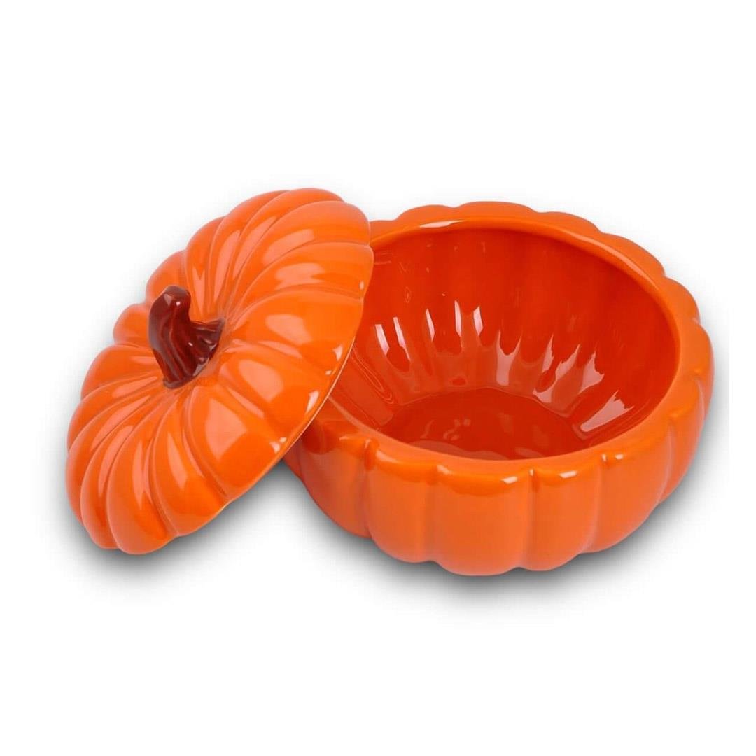 Lotus  Kapaklı Büyük Balkabağı Seramik Kavanoz