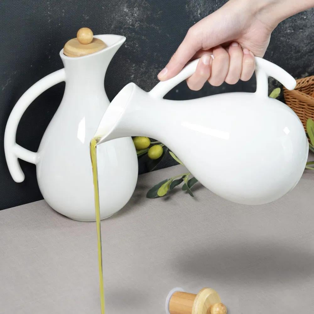 Paçi Fiona Bambu Kapaklı Porselen Yağlık - Beyaz - 1000  ml