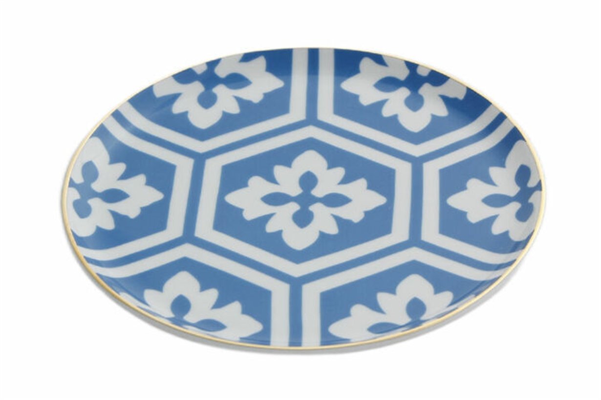 Porland Morocco Desen2 Mavi Düz Tabak 17cm