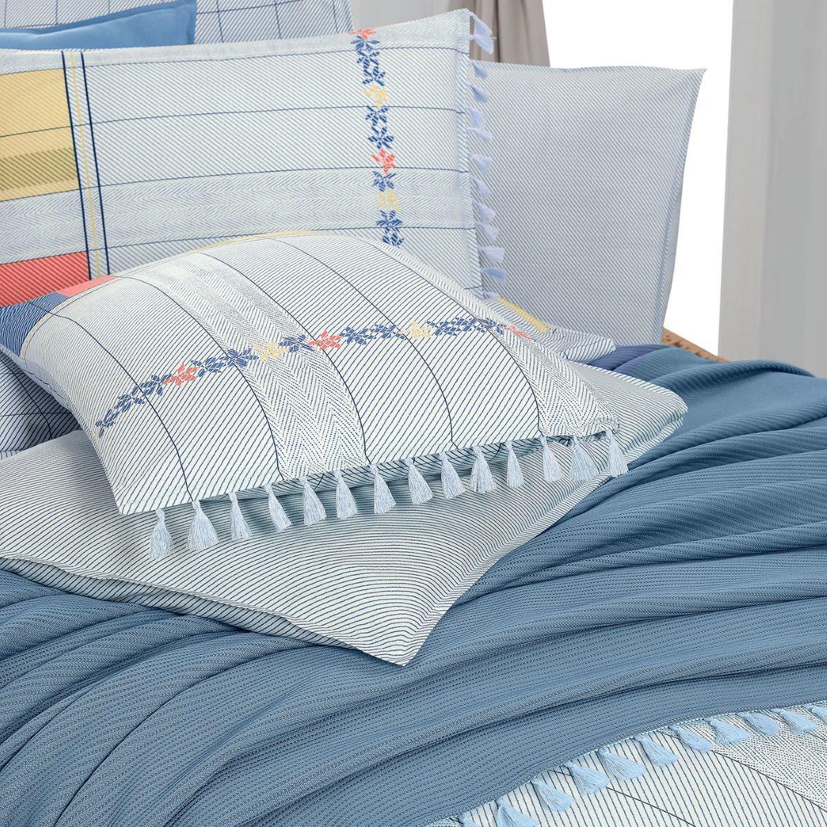 Sarev Eva Carlo Tek Kişilik Nevresim Pike Set Mavi V4