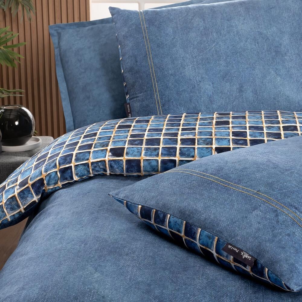 Sarev Sensa Nevresim Takımı Çift Kişilik Saten İndigo