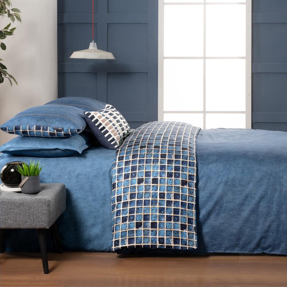 Sarev Sensa Nevresim Takımı Çift Kişilik Saten İndigo