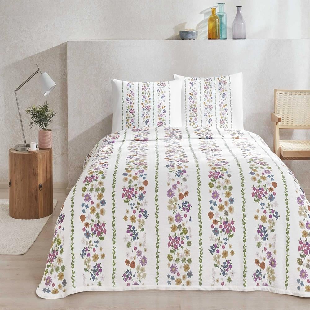 Taç Baskılı Lily Tek  Kişilik Pike Takımı Pembe