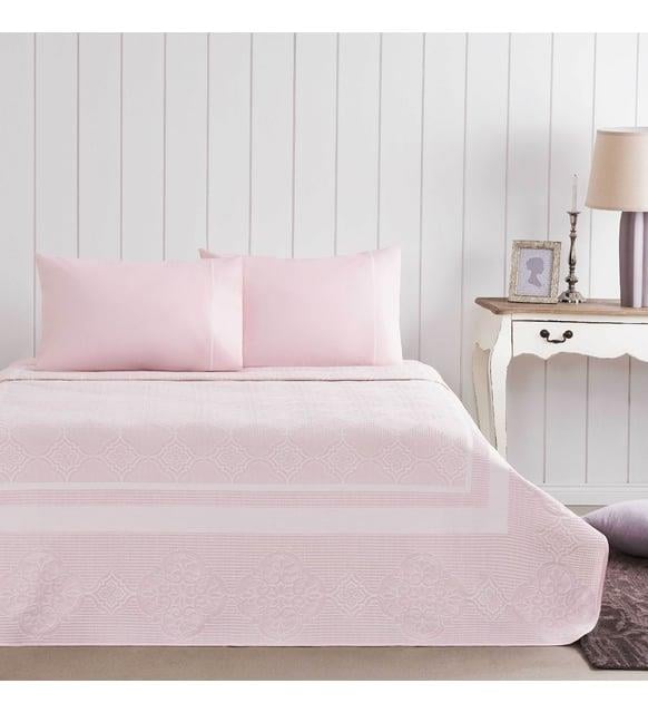 Taç Jakar Brenda Çift Kişilik Pike Takımı Pembe