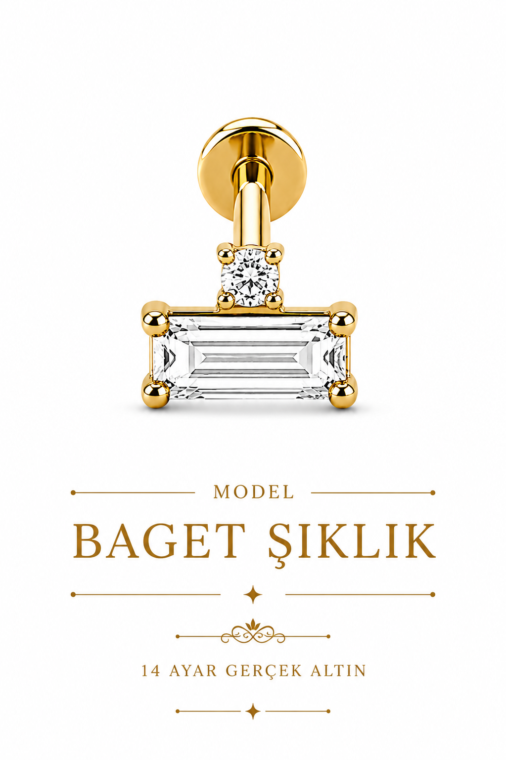14 Ayar Altın Baget Işıltısı Piercing