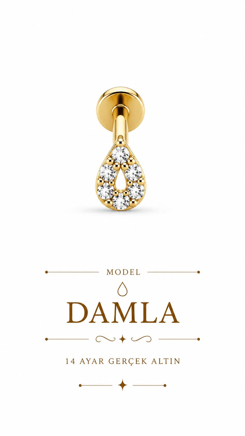 14 Ayar Altın Damla Piercing