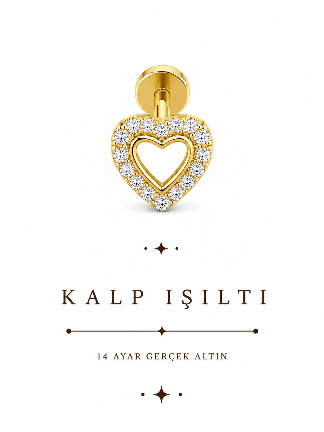 14 Ayar Altın Kalp Işıltısı Piercing