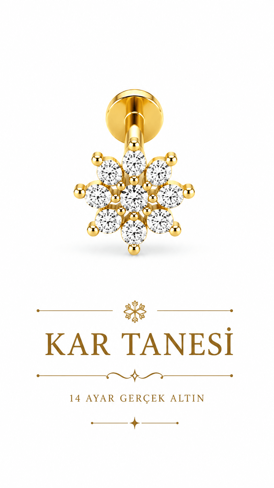 14 Ayar Altın Işıltılı Yıldız Piercing