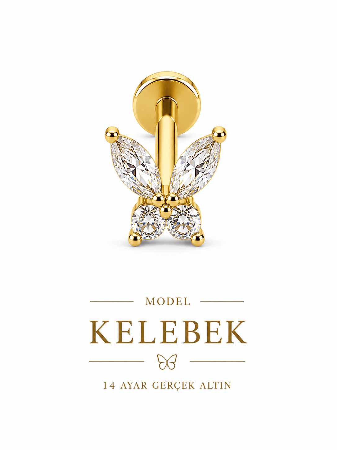 14 Ayar Altın Kelebek Piercing