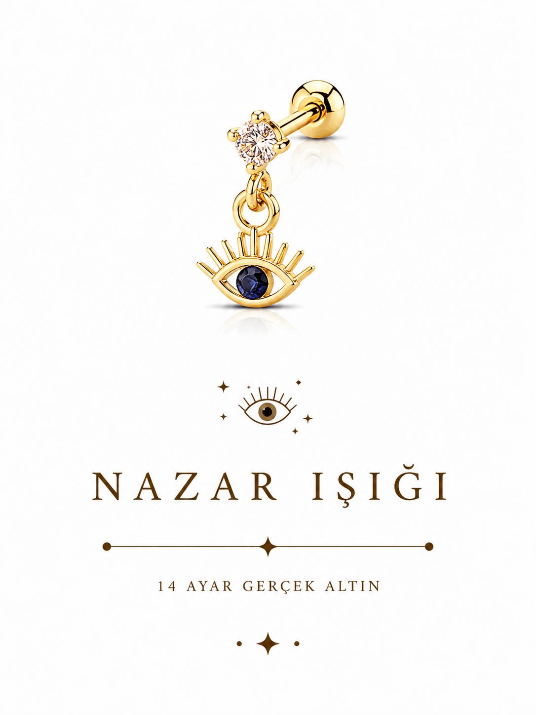 14 Ayar Altın Sallantılı Nazar Işığı Piercing