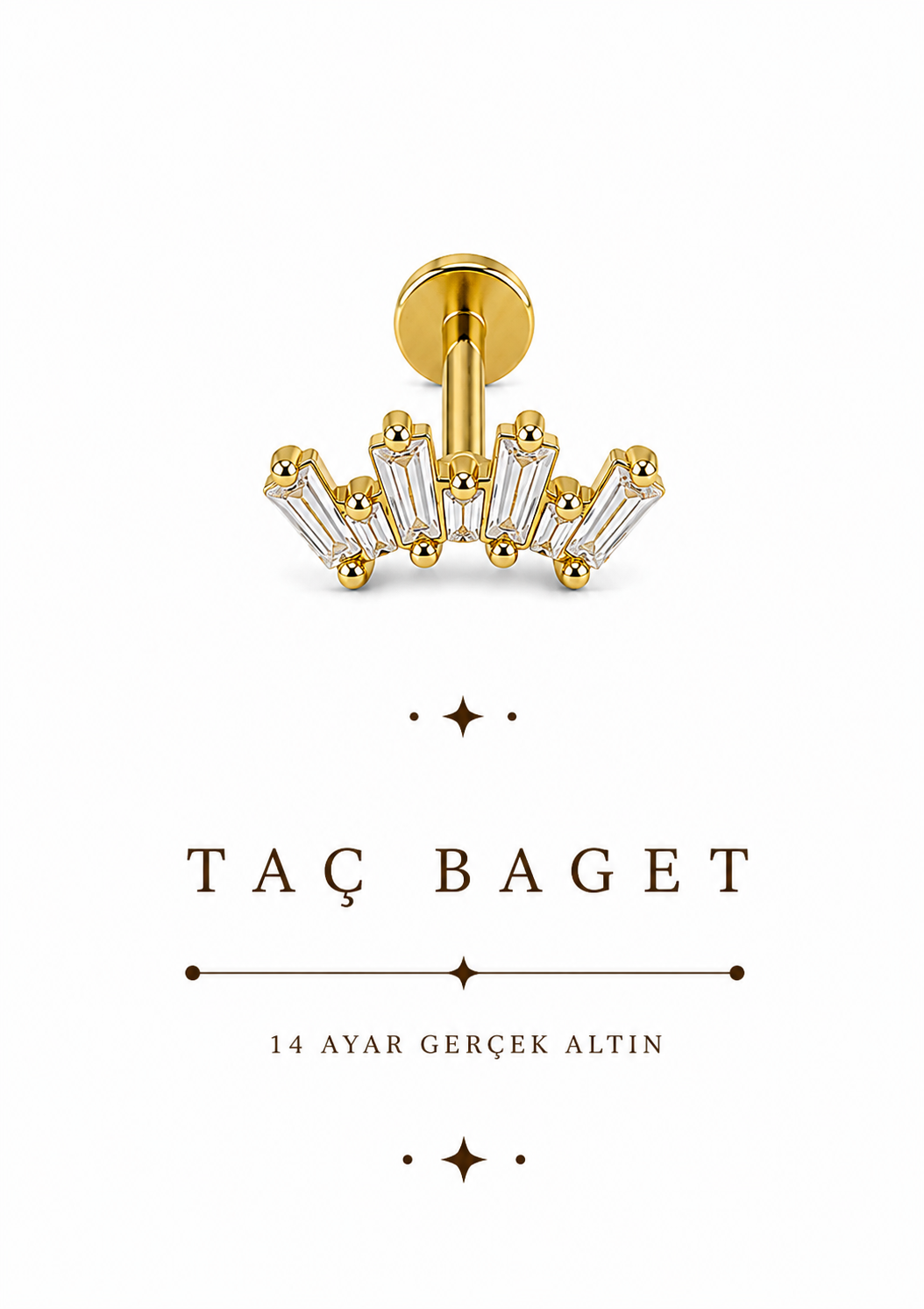 14 Ayar Altın Taç Baget Piercing
