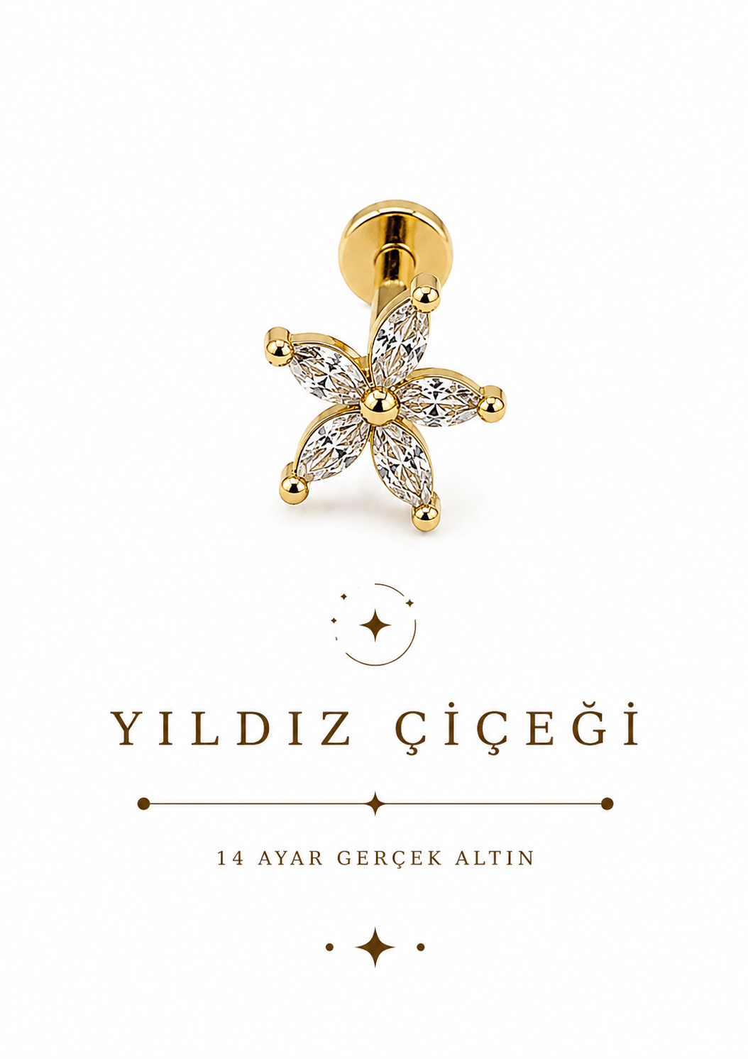 14 Ayar Altın Yıldız Çiçeği Piercing