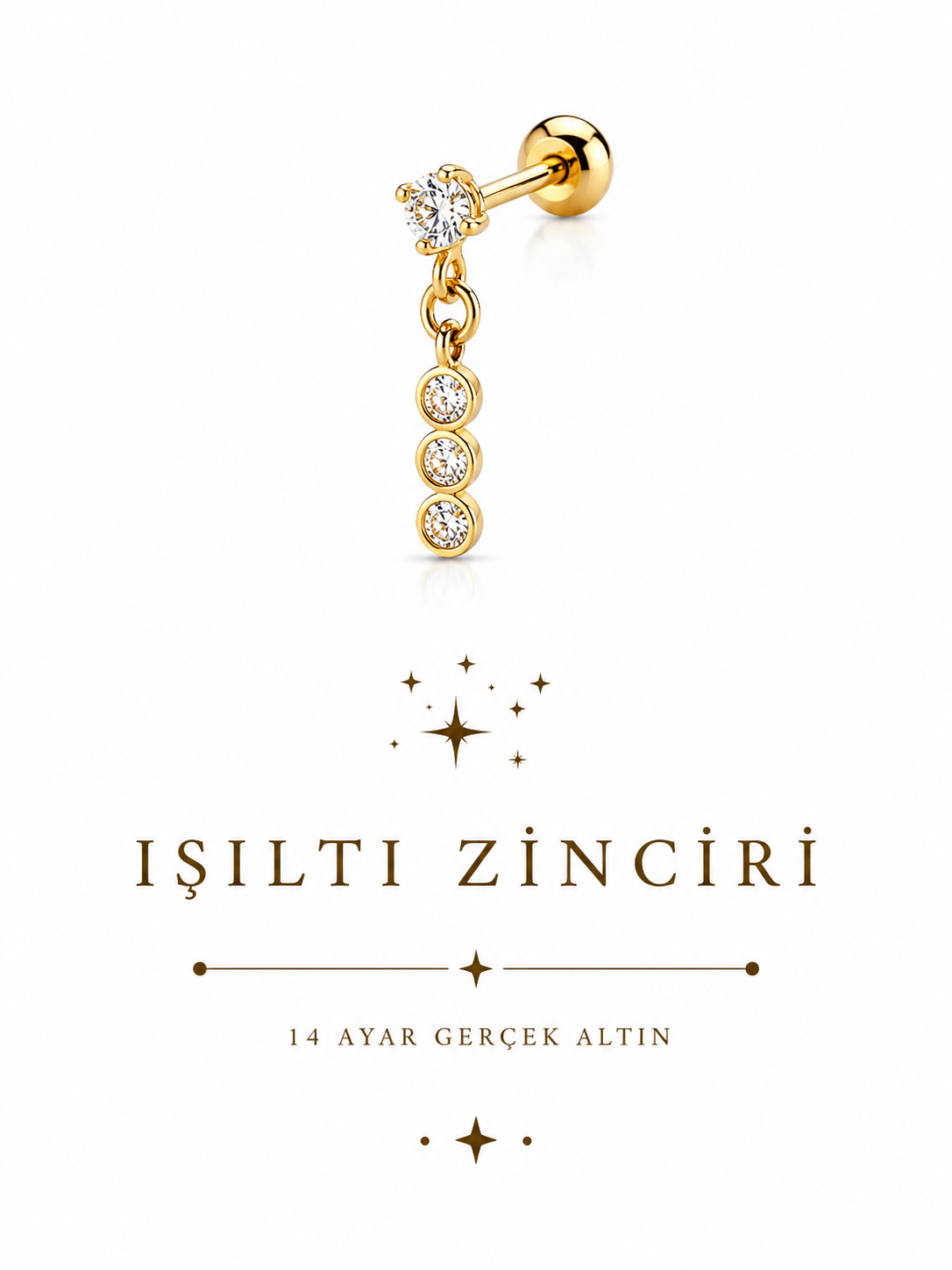 14 Ayar Sallantılı Işıltı Zinciri Piercing