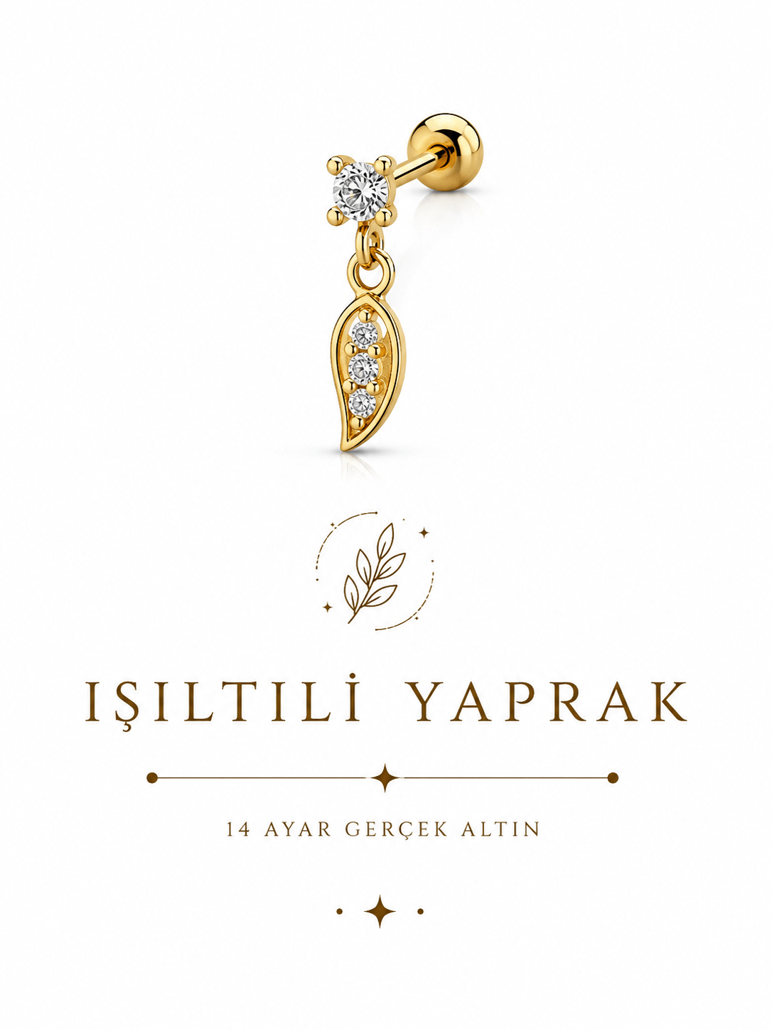14 Ayar Sallantılı Işıltılı Yaprak Piercing