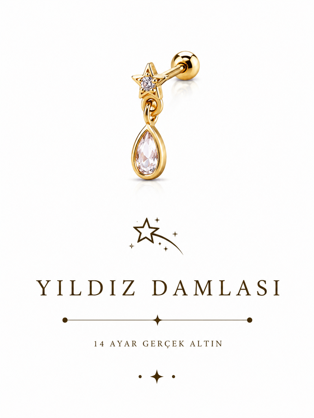 14 Ayar Sallantılı Yıldız Damlası Piercing