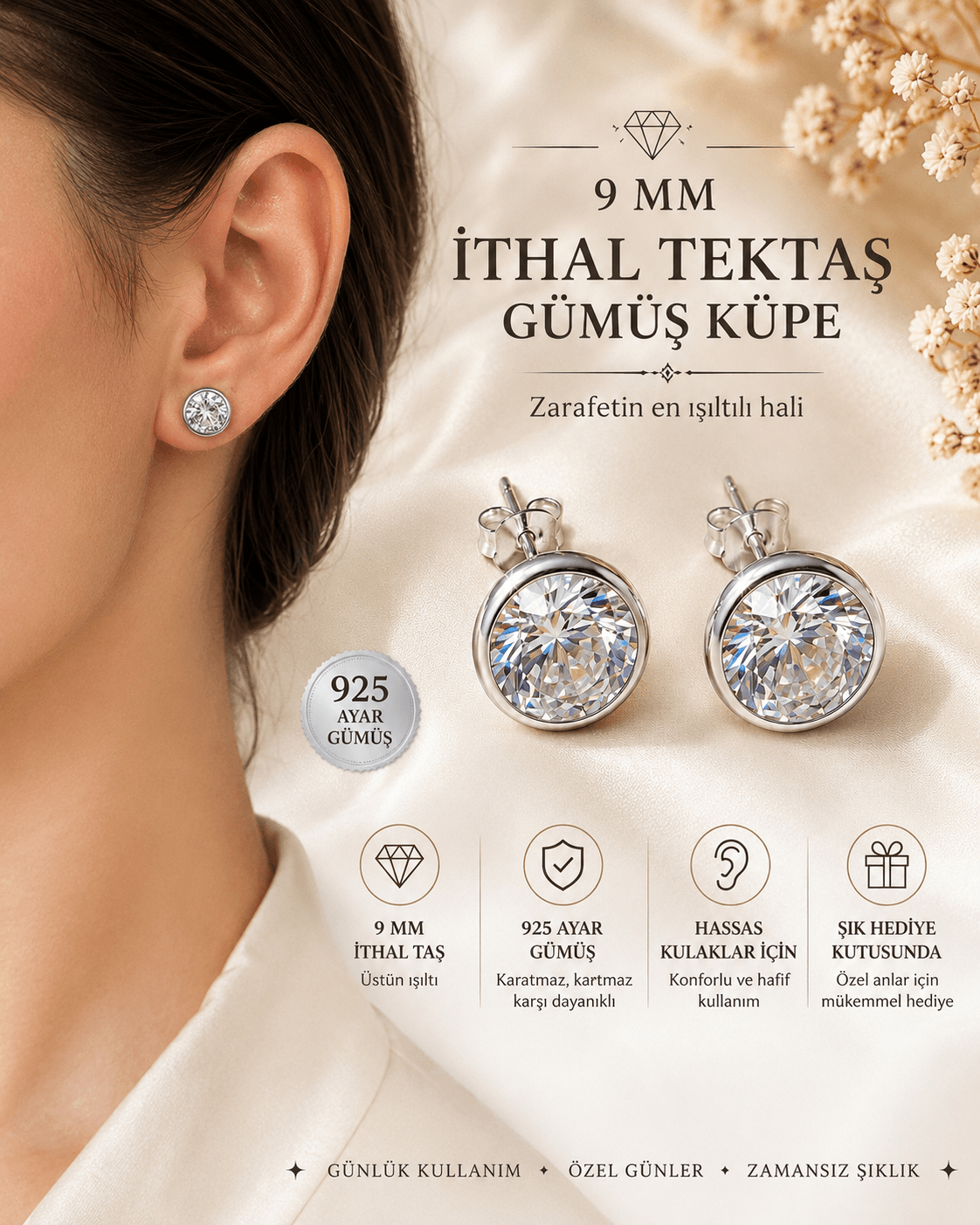 9 mm Tektaş Küpe