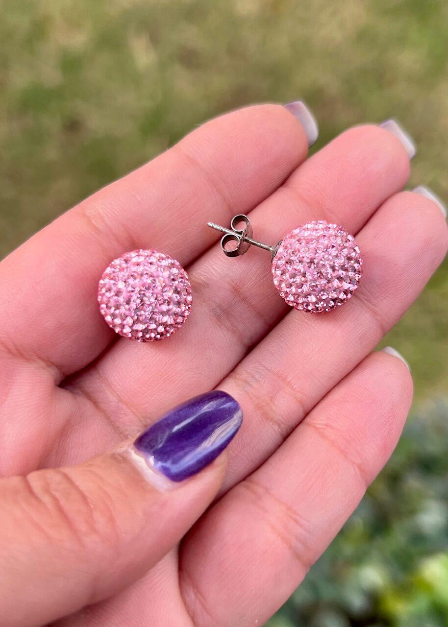 Açık Pembe Taşlı Top Küpe