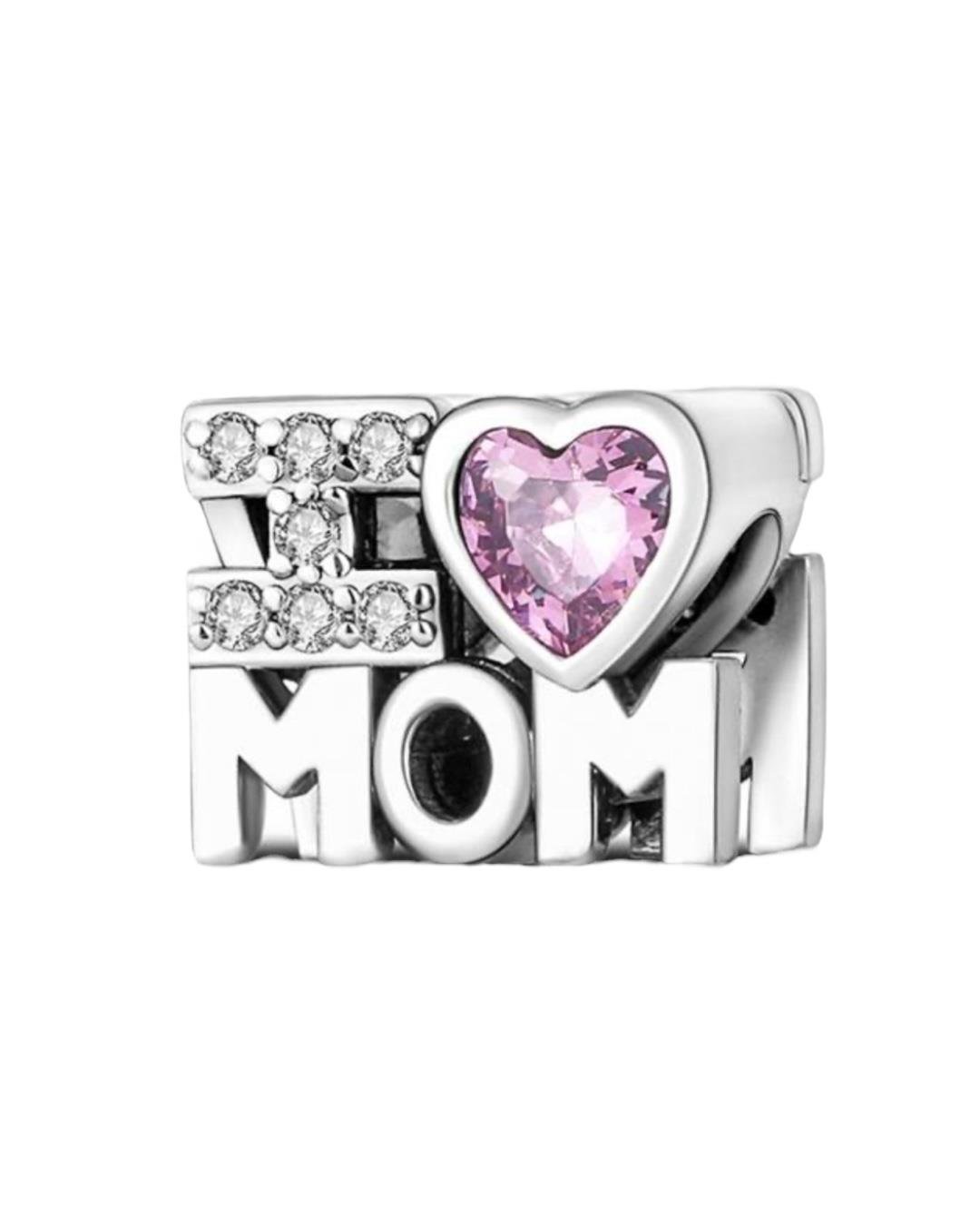 Mom Pembe Kalp Taşlı Charm