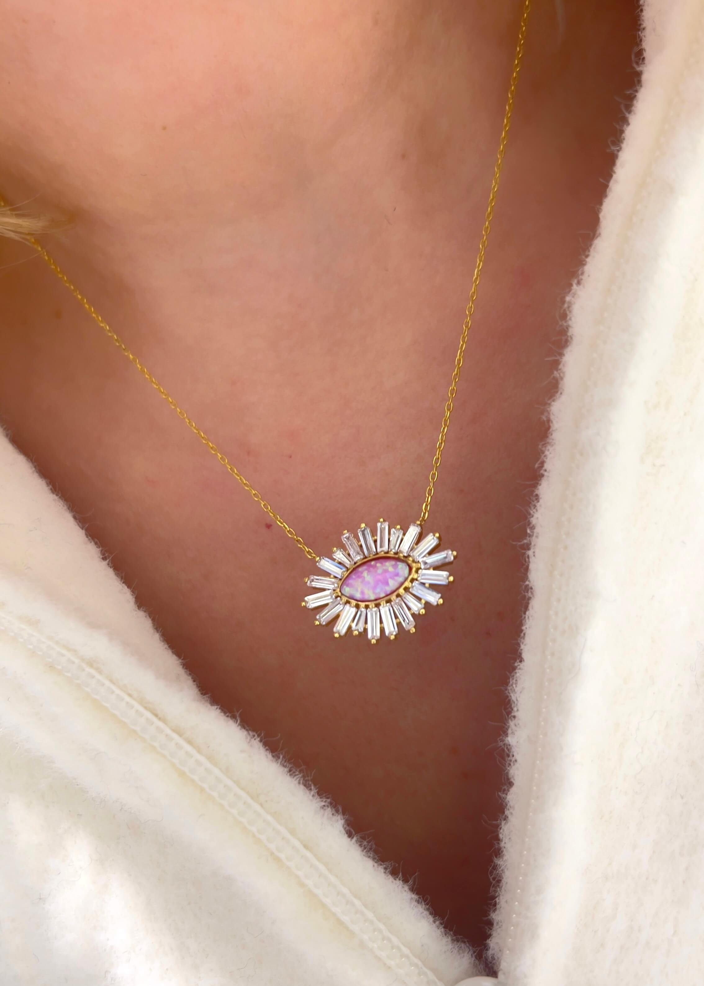 Pembe Opal Göz Kolye