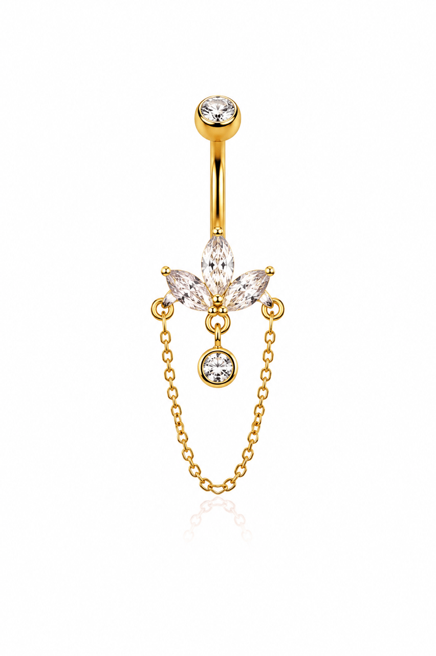 Titanyum Markiz Taşlı Sallantılı Göbek Piercing