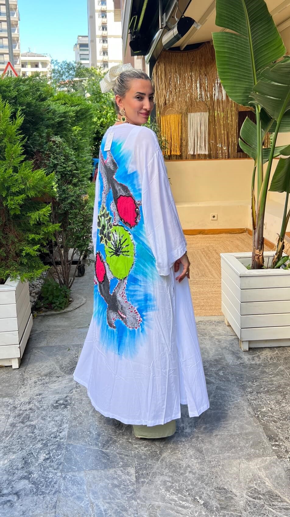Tropik Desenli  Kimono