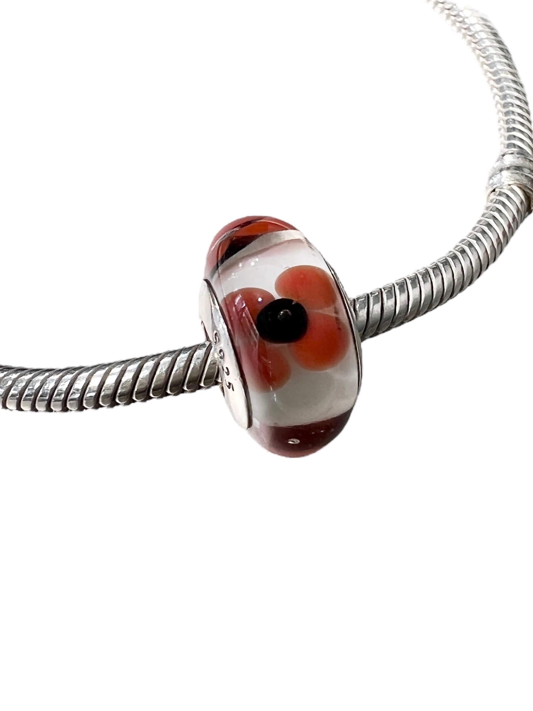 Turuncu Çiçekli Murano Charm