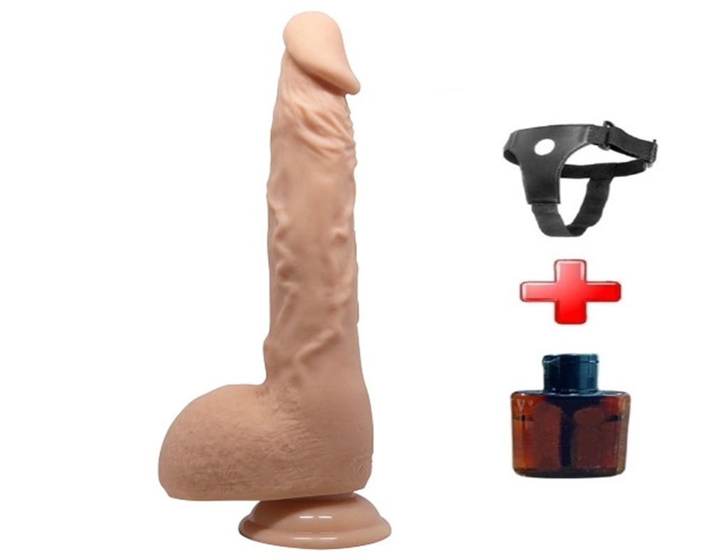 24 cm belden bağlamalı Realistik Vantuzlu Melez Dildo Penis 