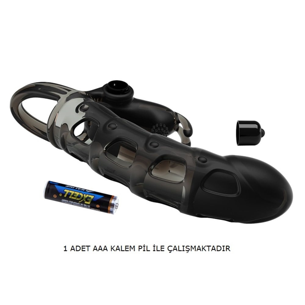 4 cm Dolgu Uzatmalı Titreşimli Zenci Penis Kılıfı Prezervatif Vibratör