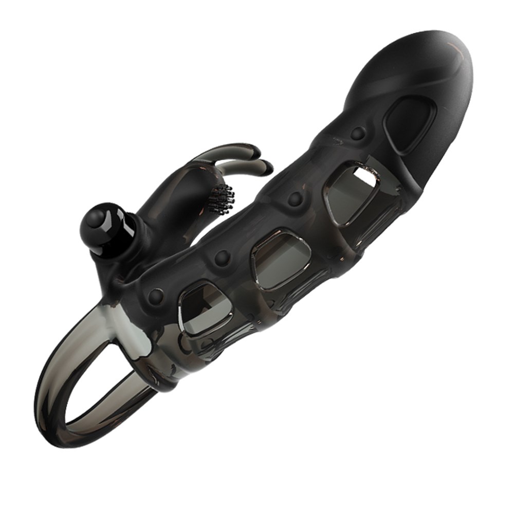 4 cm Dolgu Uzatmalı Titreşimli Zenci Penis Kılıfı Prezervatif Vibratör