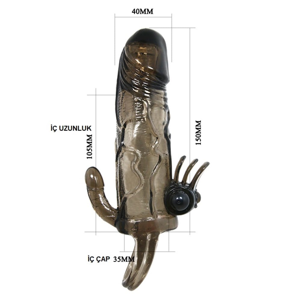 4 cm Uzatmalı Anal Vajinal ve Klitoral Uyarıcılı Titreşimli Penis Kılıfı