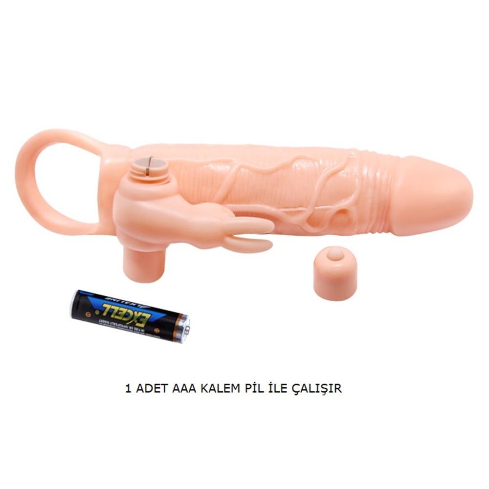 5 cm Dolgu Uzatmalı Çift Titreşimli Penis Kılıfı Prezervatif Vibratör