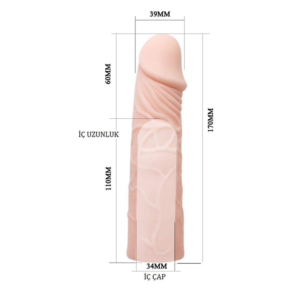 6 cm Dolgulu Damarlı Ekstra Uzun Penis Kılıfı
