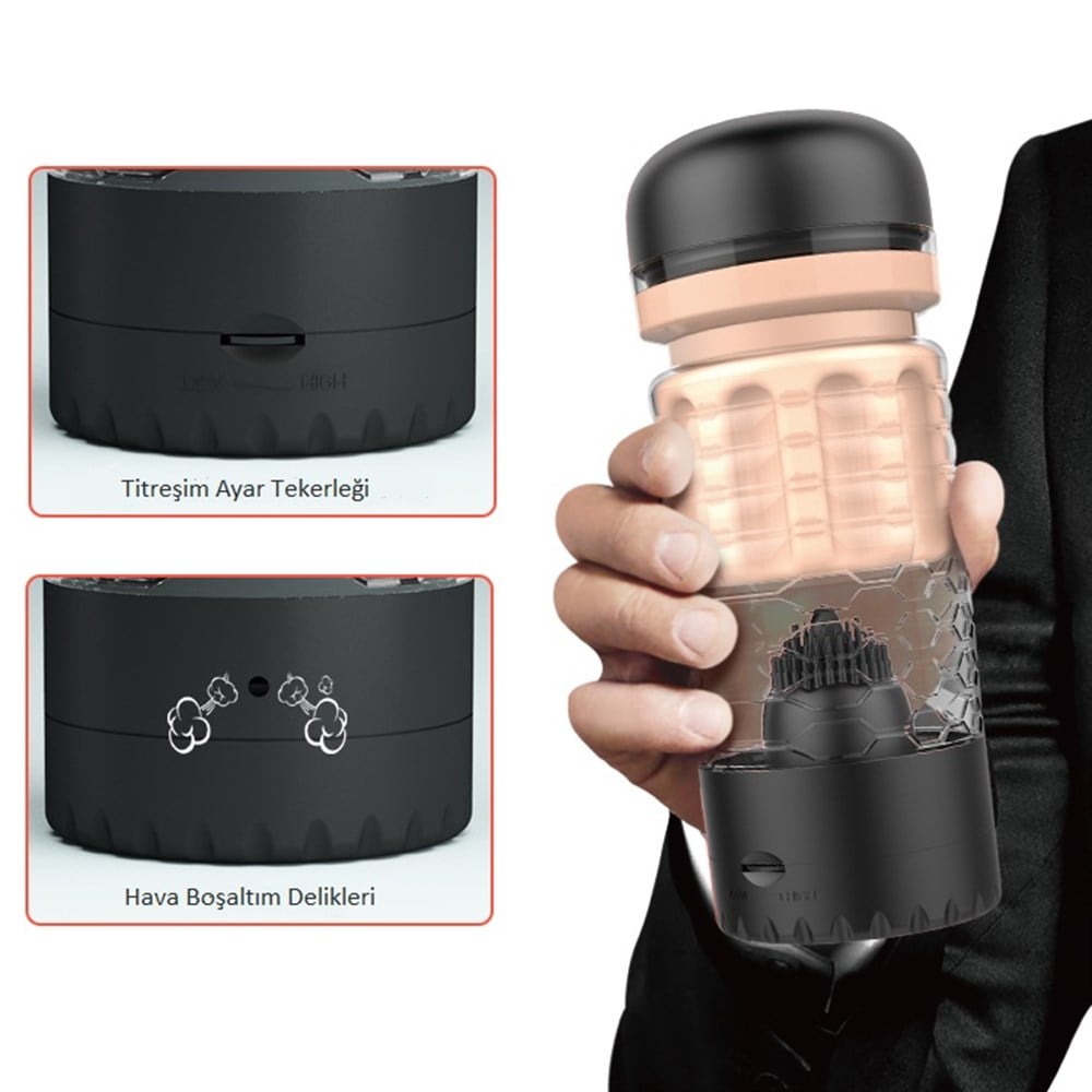 Dil Uyarım Titreşimli Realistik Suni Vajina Erkek Mastürbatör