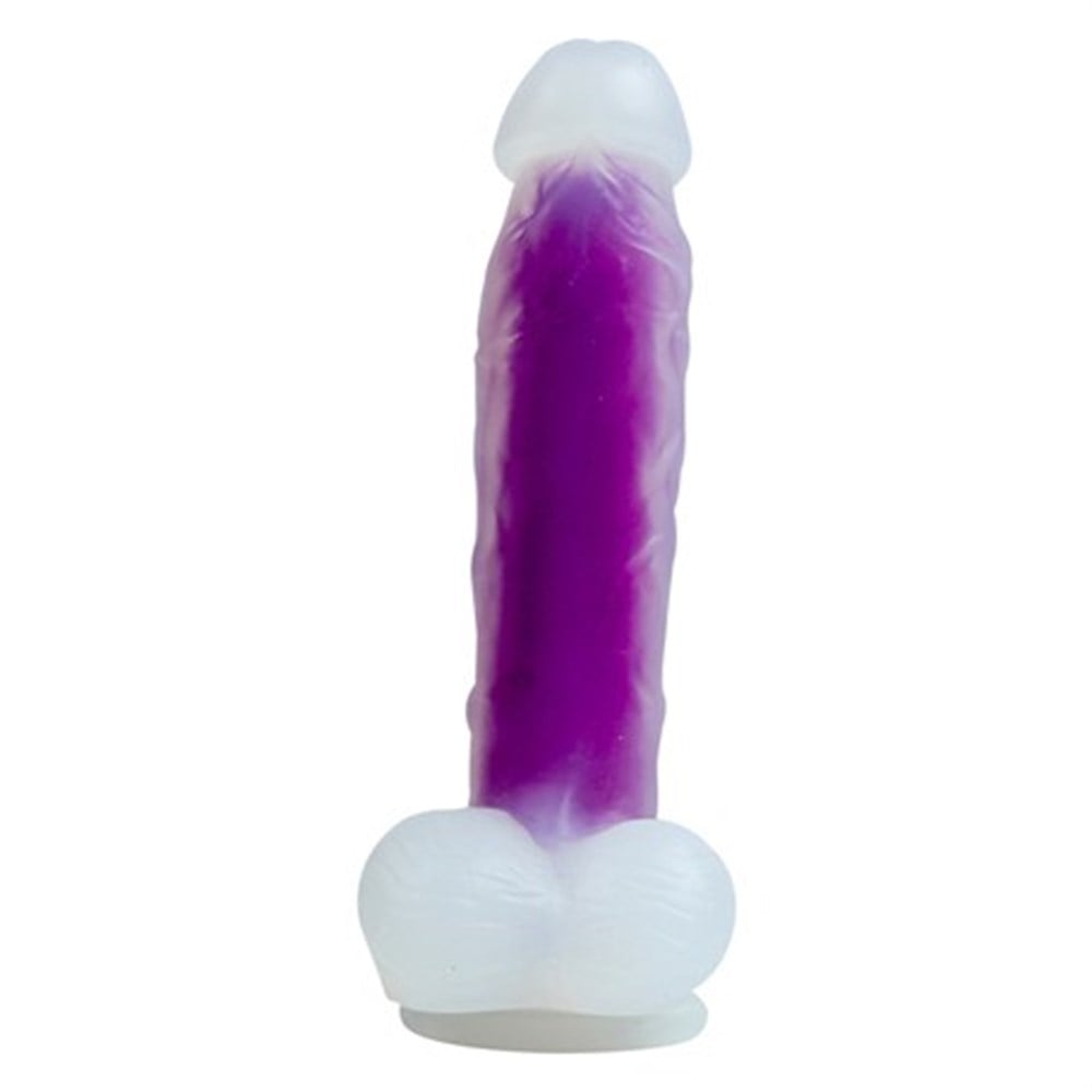 Gece Parlayan Fosforlu 21 cm Realistik Vantuzlu Şeffaf Dildo Penis Mor