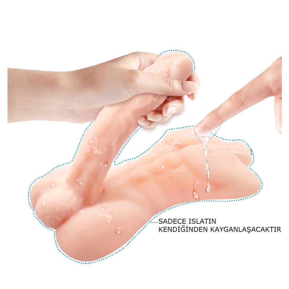 Kendinden Kayganlaştırıcılı Realistik Yarım Erkek Vücutlu Penis 19 cm