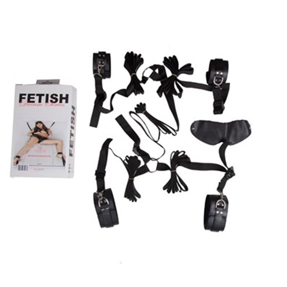 Siyah El Ayak ve Yatak Bağlama Seti Deri