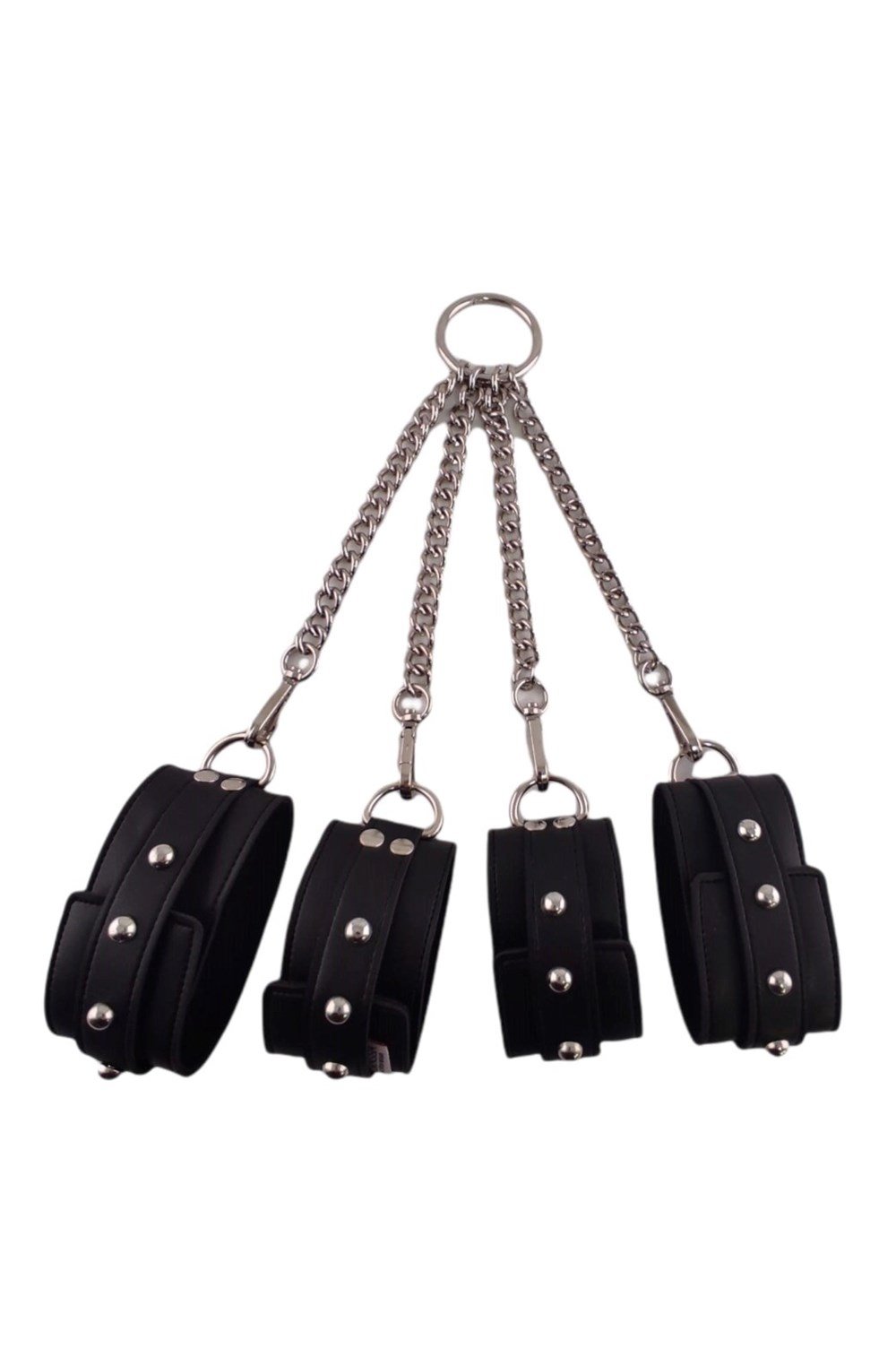 Siyah Fetish Fantezi Seti - 4'lü Kelepçe Kırbaç Göz Bandı