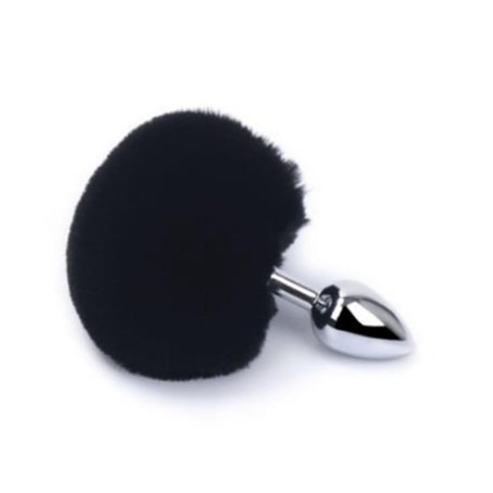 Tavşan Kuyruklu Paslanmaz Çelik Anal Tıkaç Siyah